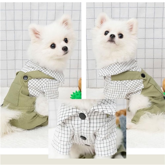 Small Pet Overalls - onesie: polo shirts and light green overall Sz Lg 6.5-10lbs - Picture 2 of 6